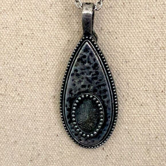Teardrop Hammered Silver-Tone Handmade Pendant Necklace – Boho Tribal Jewelry - Picture 5 of 8